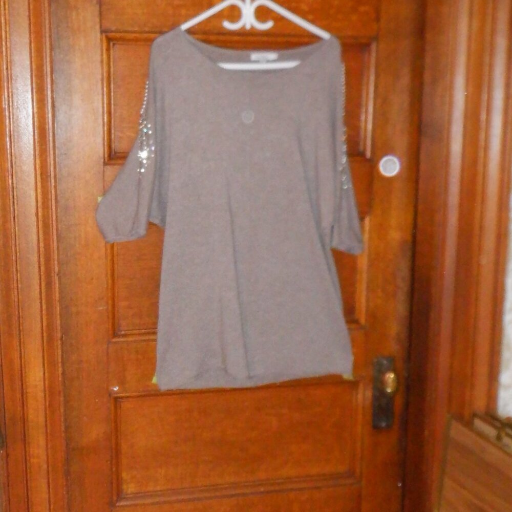 ~~~ AMBRA ~~~ Top with Cut Out Shoulders Displaying Pearls, Rhinestone